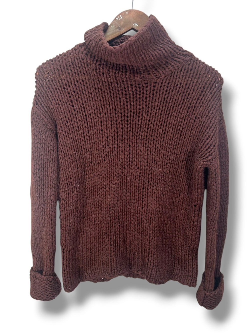 Nili Lotan Chunky Turtleneck Alpaca Wool Knit Sweater in Dark Brown